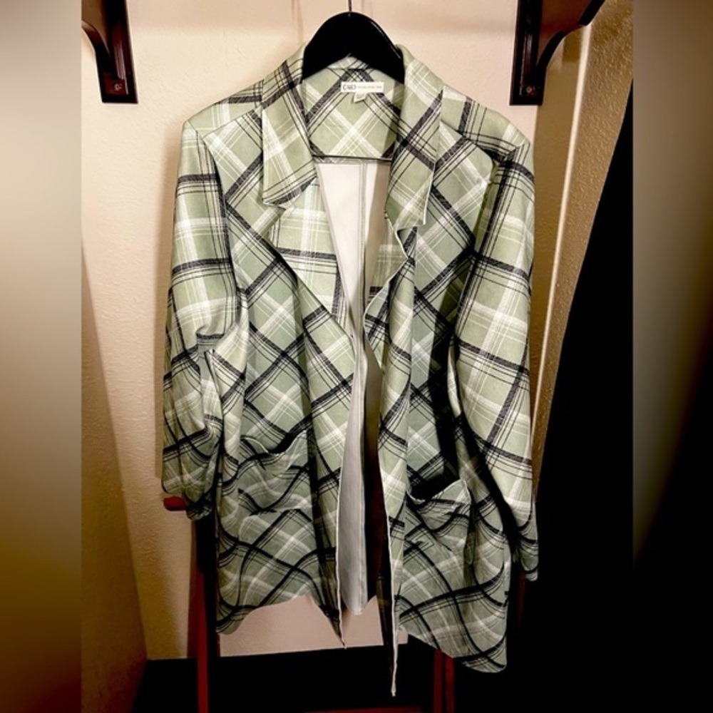 Cato Plus Size Mint Green and Black Plaid Shacket 18/20